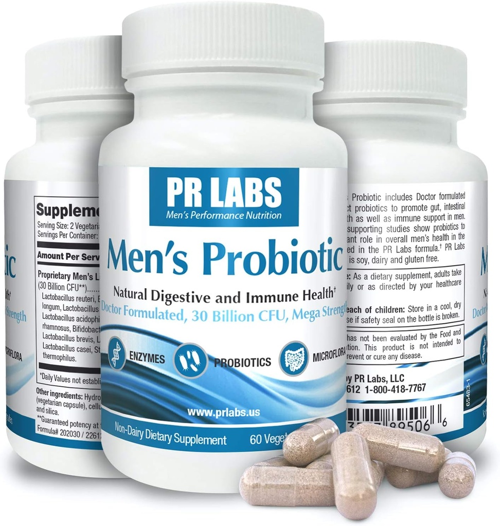 Prostate Research Labs Men’s Probiotic - Digestive Enzyme Supplement Probiotic for Men - Προάγει την υγεία και την ανοσοποιητική υποστήριξη - 1 συσκευασία (60 κάψουλες)