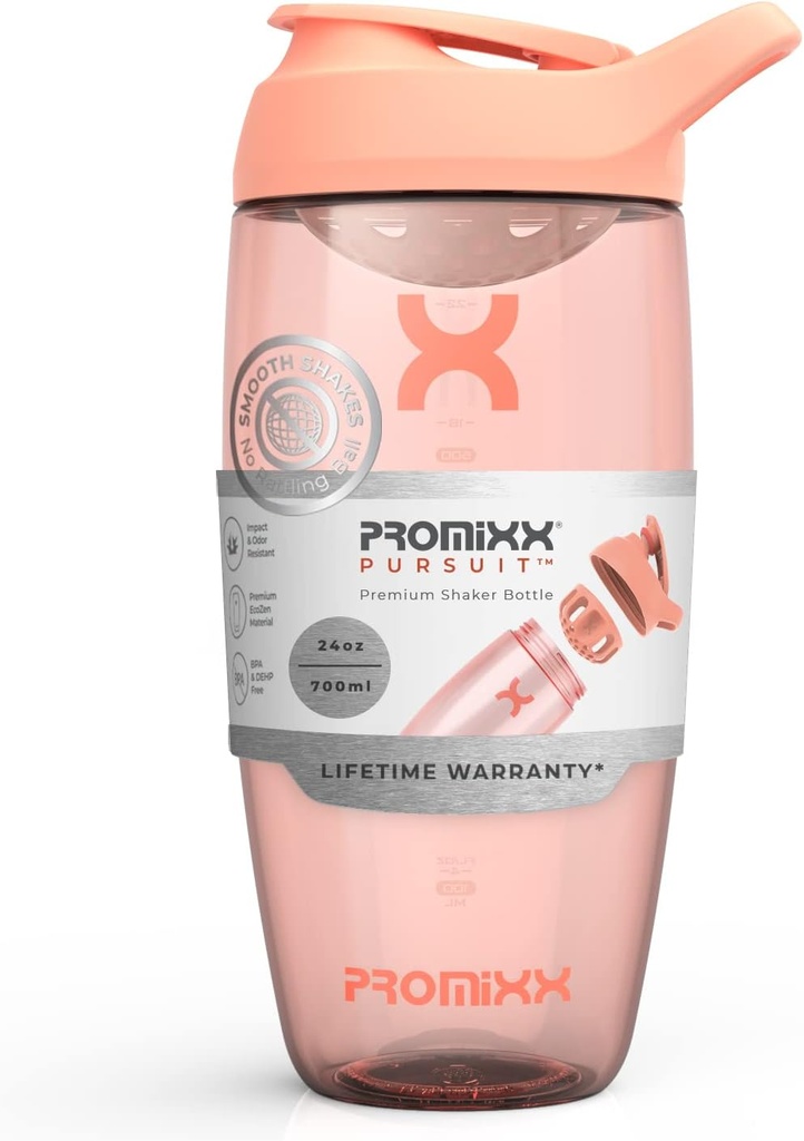 Promixx Pursuit μπιμπερό πρωτεΐνης Shakeer (24 oz) – Silent No-Ball Mixer, Leak-Proof Lid, BPA/BPS & Phthalate-Free ECOZEN – Easy-Clean Shakeer Cup for Protein Shakes, Pre & Post-Workout Smoothies