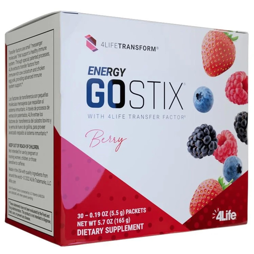 4Life Energy Go Stix, Healthy Energy Drink Mix, καφεΐνη από Guarana, Maca, Yerba Mate και πράσινο φύλλο τσαγιού εκχύλισμα, άρωμα μούρου - 30 πακέτα