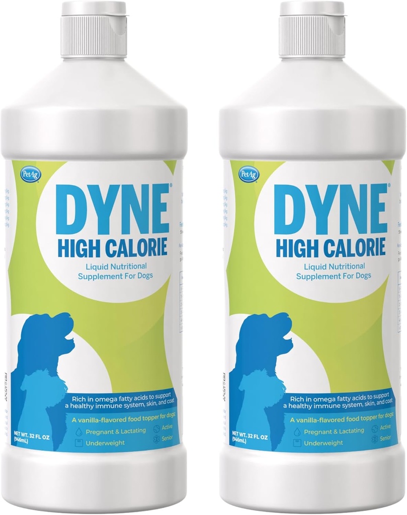 Pet-Ag Dyne High Calorie Liquid Nutritional Supplement for Dogs & Puppies 8 Εβδομάδες και Παλαιότερα - 32 oz, πακέτο των 2 - Υποστηρίζει την απόδοση και την αντοχή - γλυκιά βανίλια γεύση