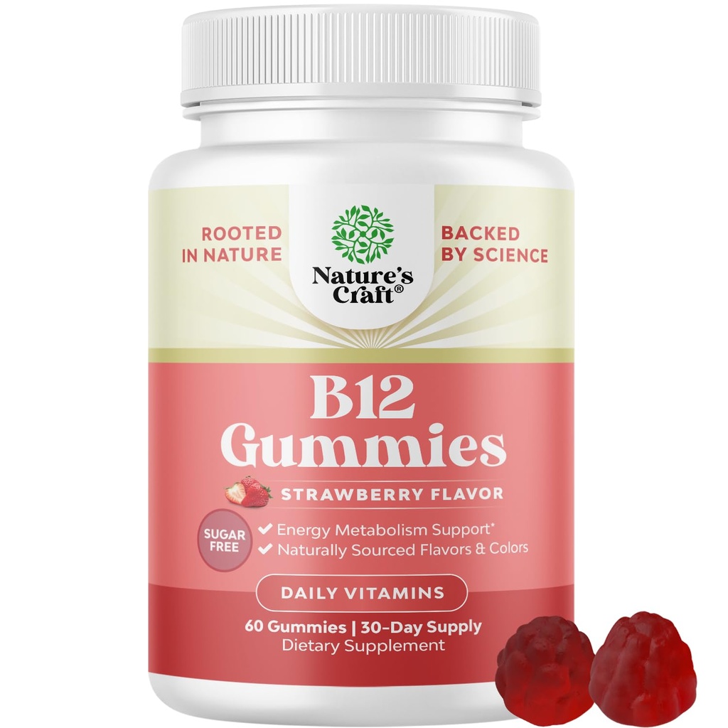 Βιταμίνη B12 Gummies for Adults - Χωρίς ζάχαρη Βιταμίνη B12 1000 mcg Μασώμενες τσίχλες για την ενέργεια & υποστήριξη διάθεσης Ανοσοποιητική & Νεύρα Υγεία - Kosher Non-GMO & Gluten Free συμπλήρωμα για γυναίκες & άνδρες - 60 Count