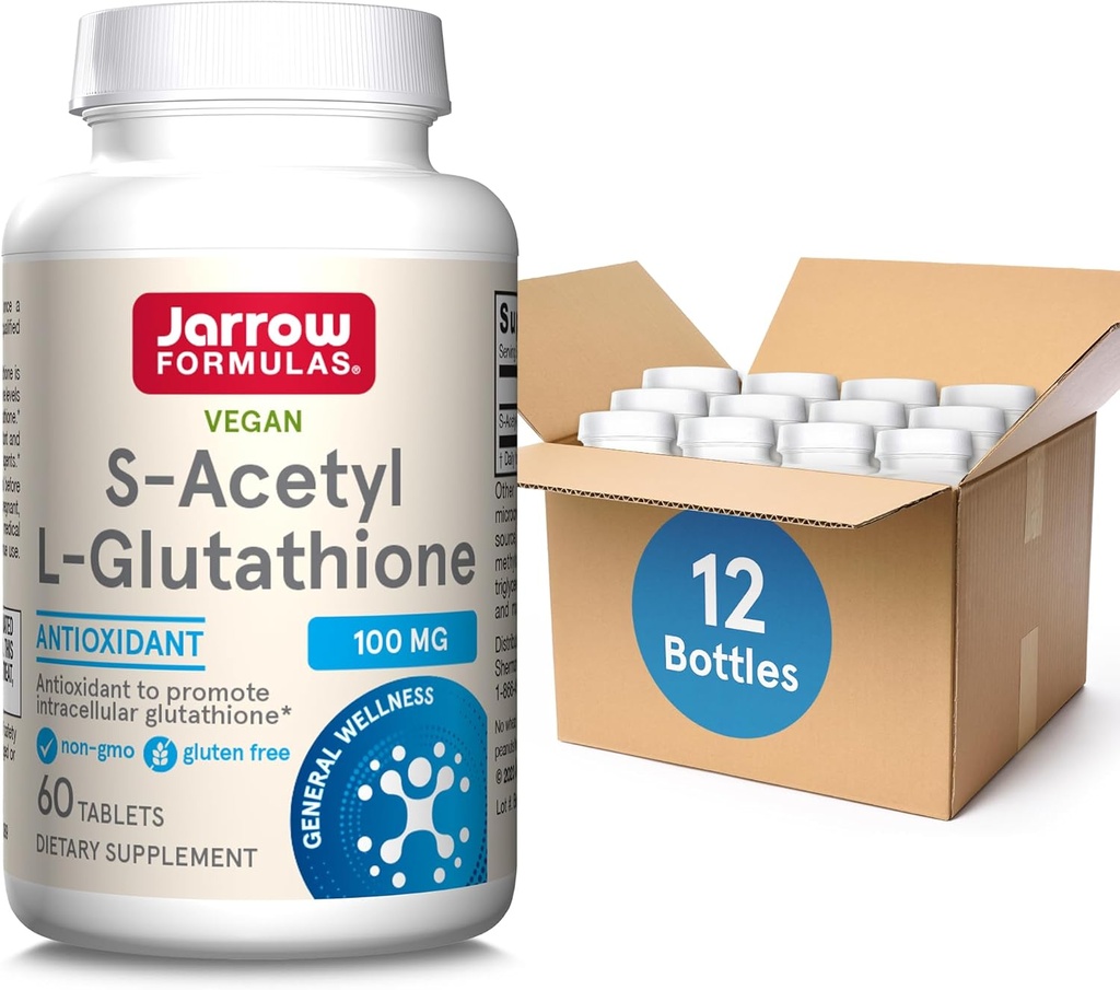 Jarow Formulas S- Acetyl L- Glutathionone Tablets - 100 mg - 60 Count - Συμπλήρωμα διατροφής - Σταθερή μορφή L- Glutathion - για Αντιοξειδωτική Υποστήριξη και Αποτοξίνωση - Μη ΓΤΟ - Χωρίς Γλουτένη, Συσκευασία των 12