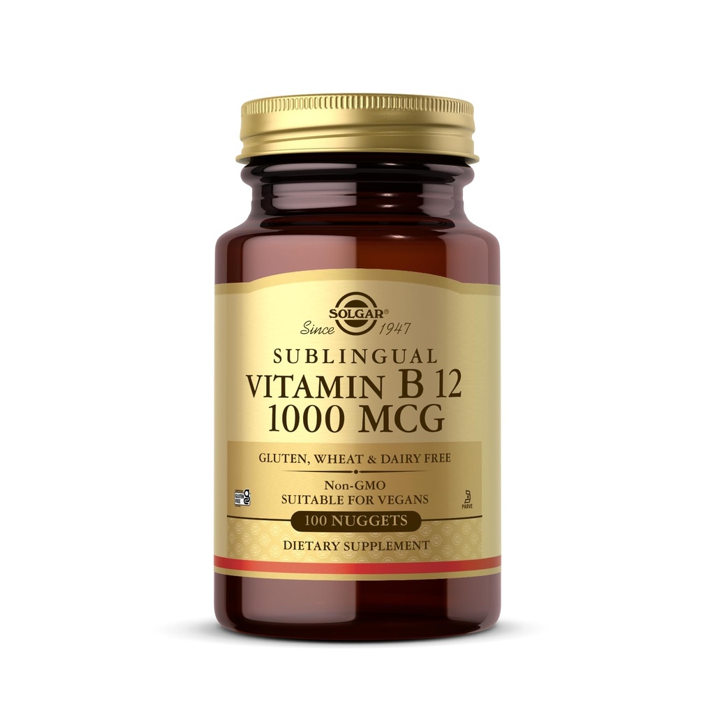 Solgar Υπογλώσσια Βιταμίνη B12 1000 mcg - 100 Ψήγματα - Μη ΓΤΟ, Vegan, Χωρίς γλουτένη, Χωρίς γαλακτοκομικά, Kosher - 100 Σερβιέτες