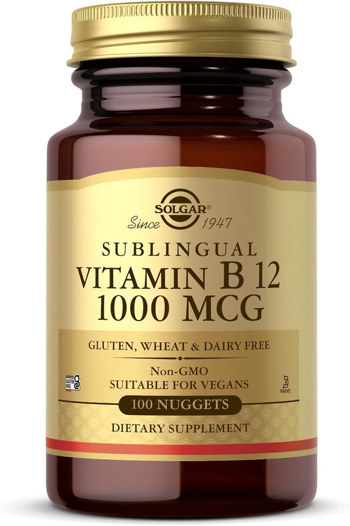 Solgar Sublingual Vitamin B12 1000 mcg - 100 Nuggets - Non-GMO, Vegan, Gluten Free, Dairy Free, Kosher - 100 Servings
