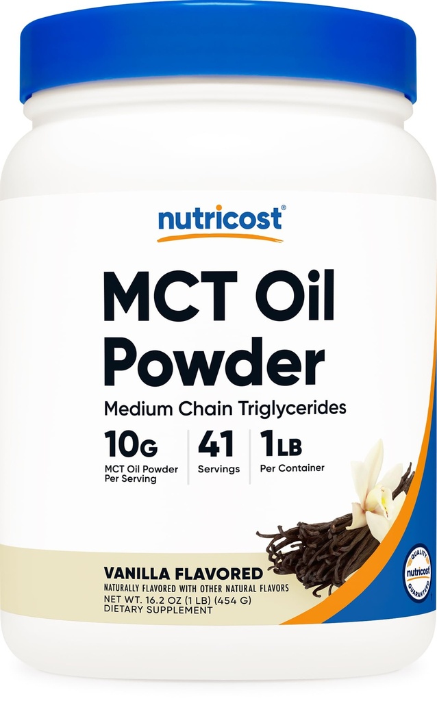 Nutricost Premium MCT Oil Powder (1 LB, Vanilla) - Best για Keto, Ketosis, και Ketogenic Diets - Zero Net Carbs, Non-GMO και Gluten Free, Medium Chain Trigreateride