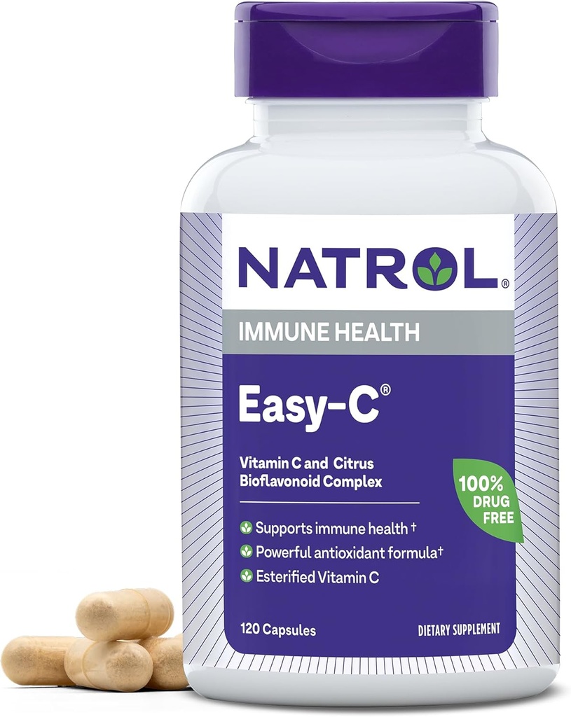 Natrol Easy-C ανοσοποιητική υγεία, συμπλήρωμα διατροφής, υποστηρίζει ανοσοποιητική υγεία με βιταμίνη C και Bioflavonoids, κάψουλες Veggie, 500 mg, 120 Count