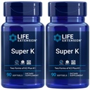 Life Extension Super K, Vitamin K Supplement, 2000 Mcg Vitamin-K and 1180 Mcg Vitamin K2, Heart Health, Once-Daily, 90 Softgels (Pack of 2)