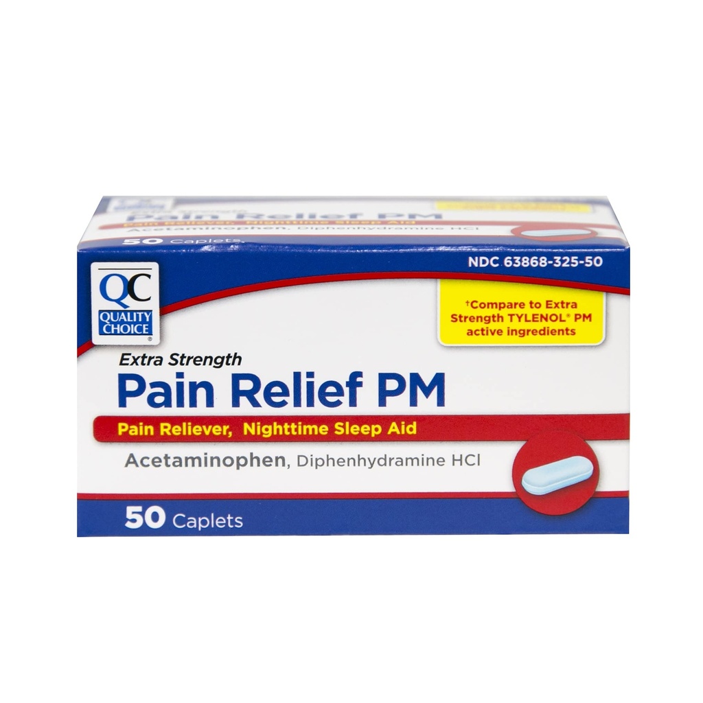Quality Choice Extra Strength Pain Relief PM, Pain Reliever και Nighttime Sleep Aid, Acetaminophen 500 mg & Diphenhydramine HCI 25 mg (Sleep Aid), 50 Count πακέτο των Caplets