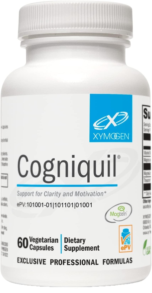 XYMOGEN Cogniquil - Magnesium L-Threonate Supplement for Clarity, Focus & Mental Energy Support* - with Theacrine & Vitamin B12 - Non-GMO & Gluten-Free - 60 Capsules