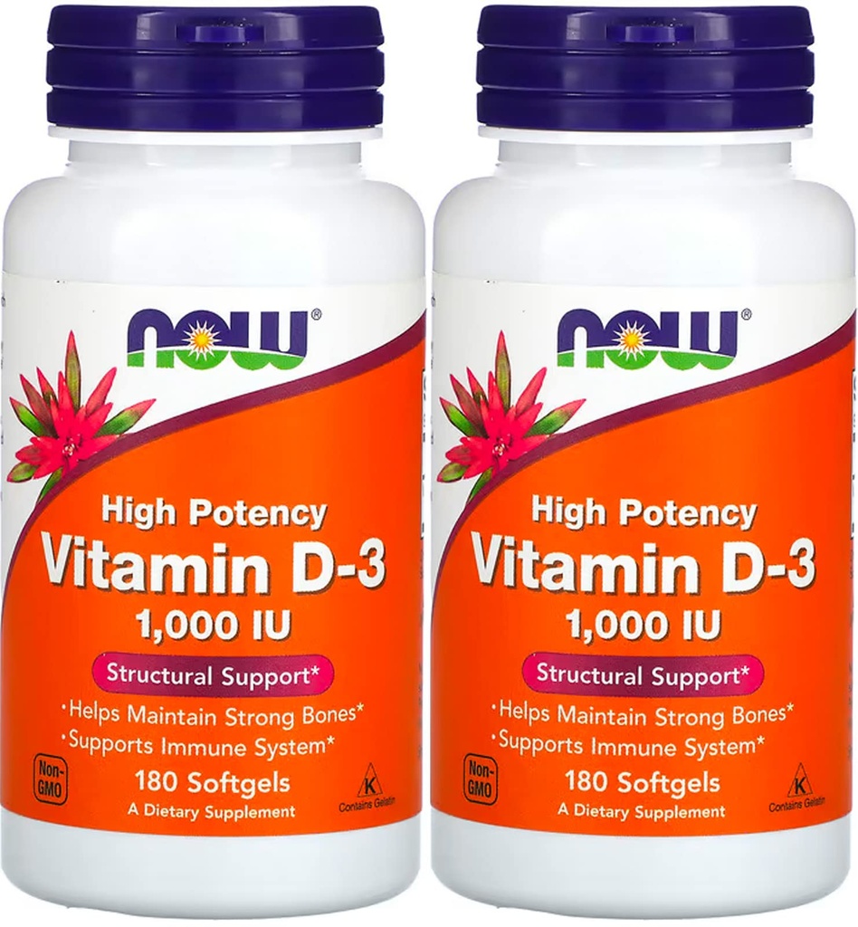 Τώρα Τρόφιμα - Βιταμίνη D3-1000iu (180 softgels) 2 PACK