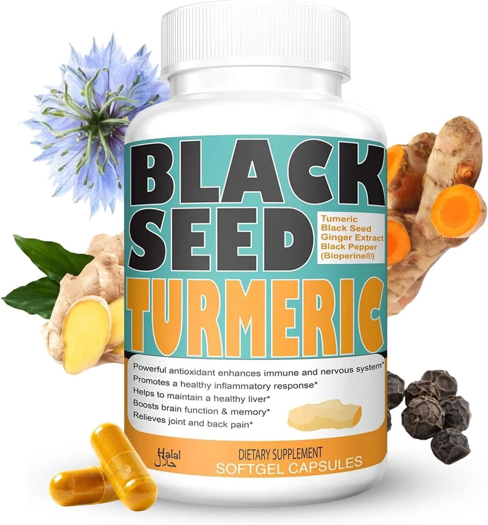 Turmeric 1350mg Κουρκουμίνη 150mg Σκόνη μαύρου σπόρου 75mg εκχύλισμα τζίντζερ 50mg εκχύλισμα μαύρου πιπεριού 10mg κάψουλες Bioperine 60 Veggie Count από Sweet Sunnah