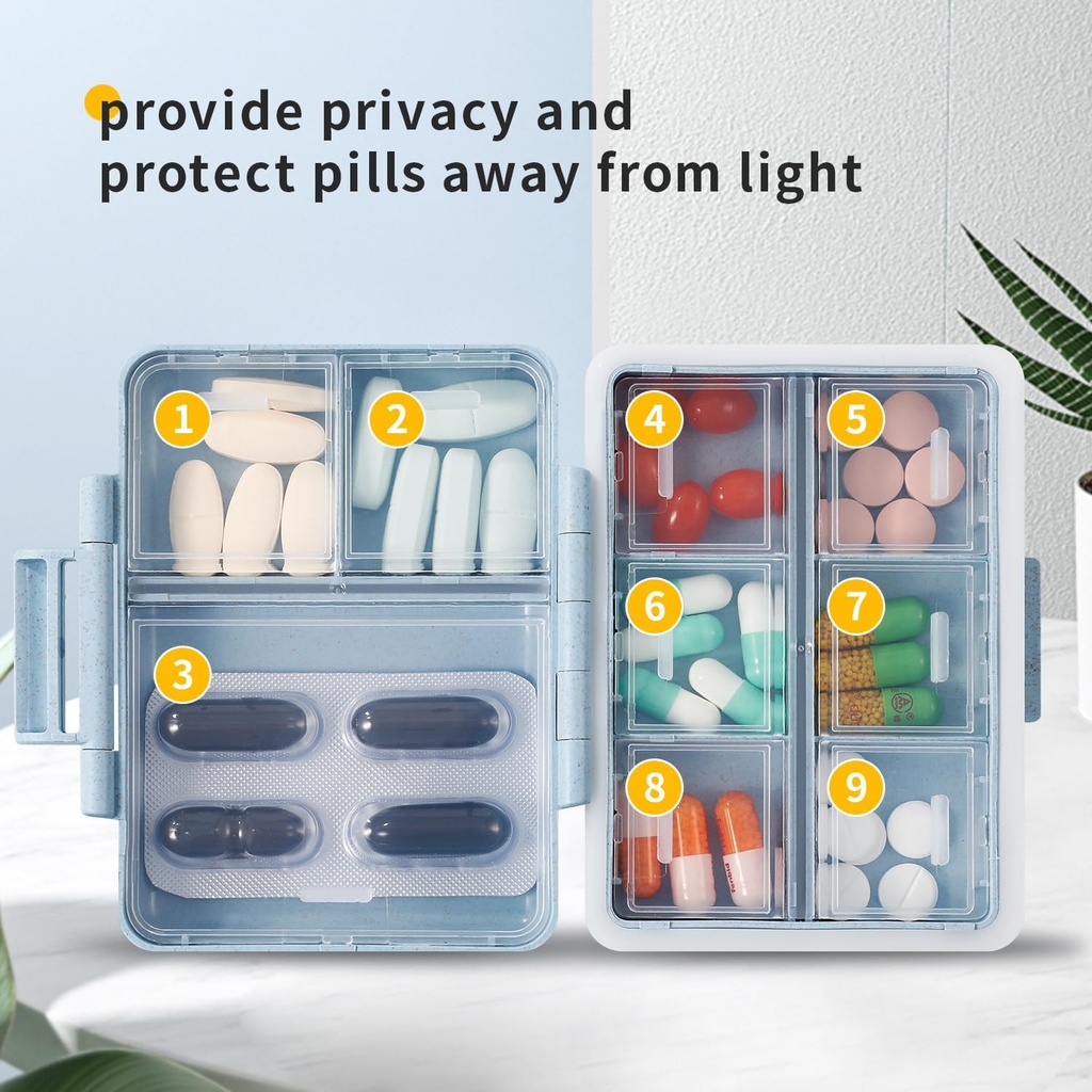 2 Pack 9 Διαμερίσματα Travel Pill Organizer Box Moisture Proof Μικρή θήκη χαπιών για Pocket Purse Daily Pill Holder Container για την ιατρική Vitami