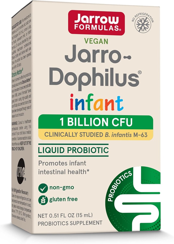 Jarrow Formulas® Jarro-Dophilus® Βρέφος Υγρό Προβιοτικό, Συμπλήρωμα διατροφής, Εντερική Υποστήριξη Υγείας για Βρέφη, 1 Δισεκατομμύριο CFU ανά υπηρεσία, 0,51 fl oz, 30 ημέρες προσφοράς