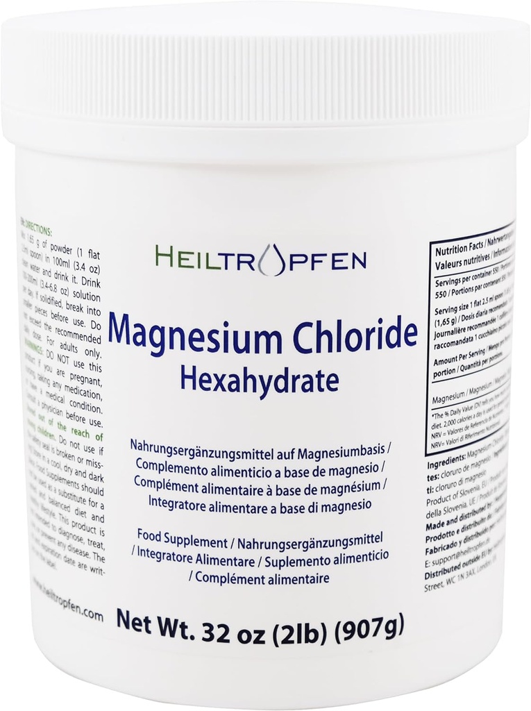 2 Pounds Magnesium Chloride Hexahydrate | Pharmaceutical Grade Ingredients | Crystal Powder | Pure Ph. EUR., BP, USP, 100% | Heiltropfen®