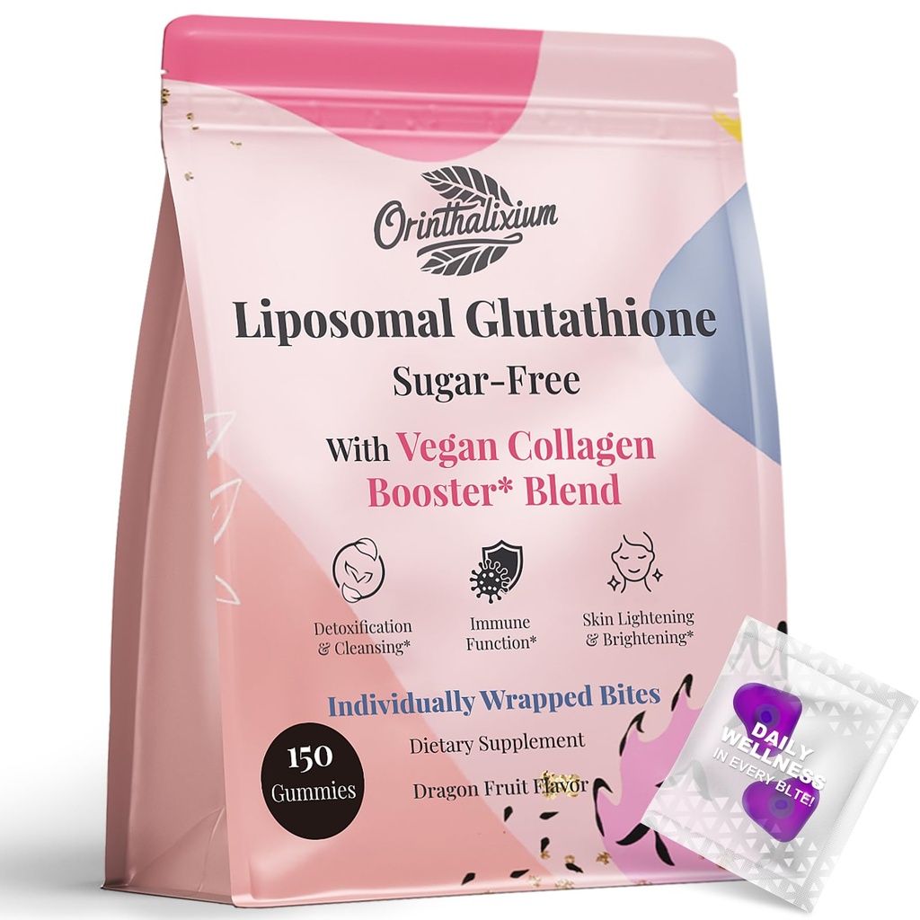 Λιποσωμική Γλουταθειόνη Gummies 1000MG - Χωρίς ζάχαρη Μειωμένη L-Γλουταθειόνη με βιταμίνη C & Vegan Collagen - Αντιοξειδωτικό & Δερμάτινη ευεξία - 150 Count