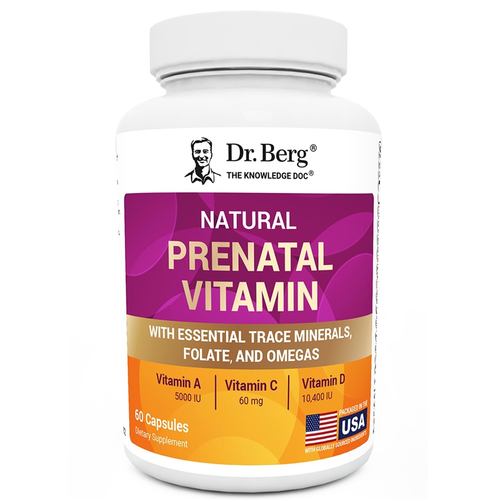 Dr. Berg Natural Προγεννητικές Βιταμίνες για γυναίκες (Έγκυες & Νοσηλευτικές) - Προγεννητικές Βιταμίνες με Φολικό, Βιταμίνες, Ορυκτά, Ωμέγα, & 11 Ισχυρές Υπερτροφές - Γυναίκες Προγεννητική Πολυβιταμίνη - 60 Κάψουλες
