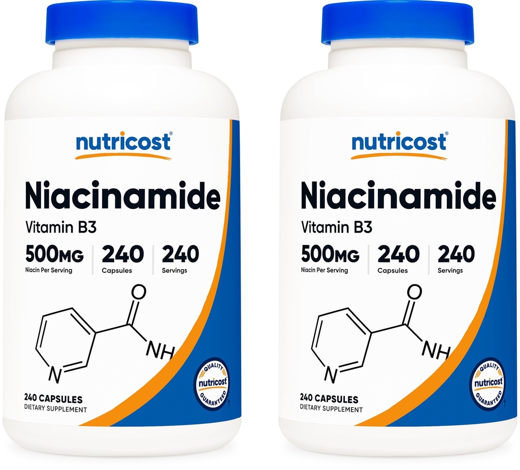 Nutricost Νιακιναμίδη (Vitamin B3) 500mg, 240 Κάψουλες (2 Φιάλες)