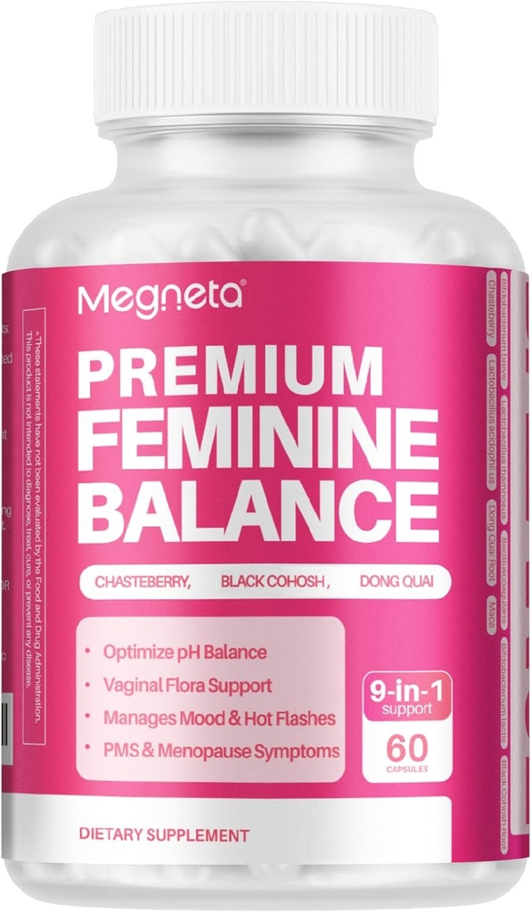 Feminine Balance Supplements - for Women Energy, Menopause Health & Hormone Balance, with Black Cohosh, Chasteberry,10 Billion CFUs Probiotics - 60 Capsules