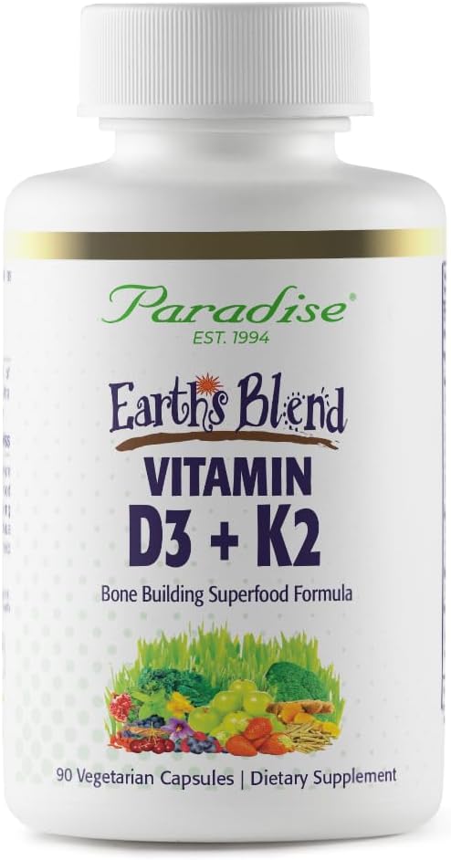 Παραδεισένια Βότανα Βιταμίνη D3 + K2, Superfoods Βάση Προβιοτικών και Βιολογικών Αλκαλιστικών Πράσινων, Βεγγίων & Μούρας, 90 Καψάκια Χορτοφαγικής