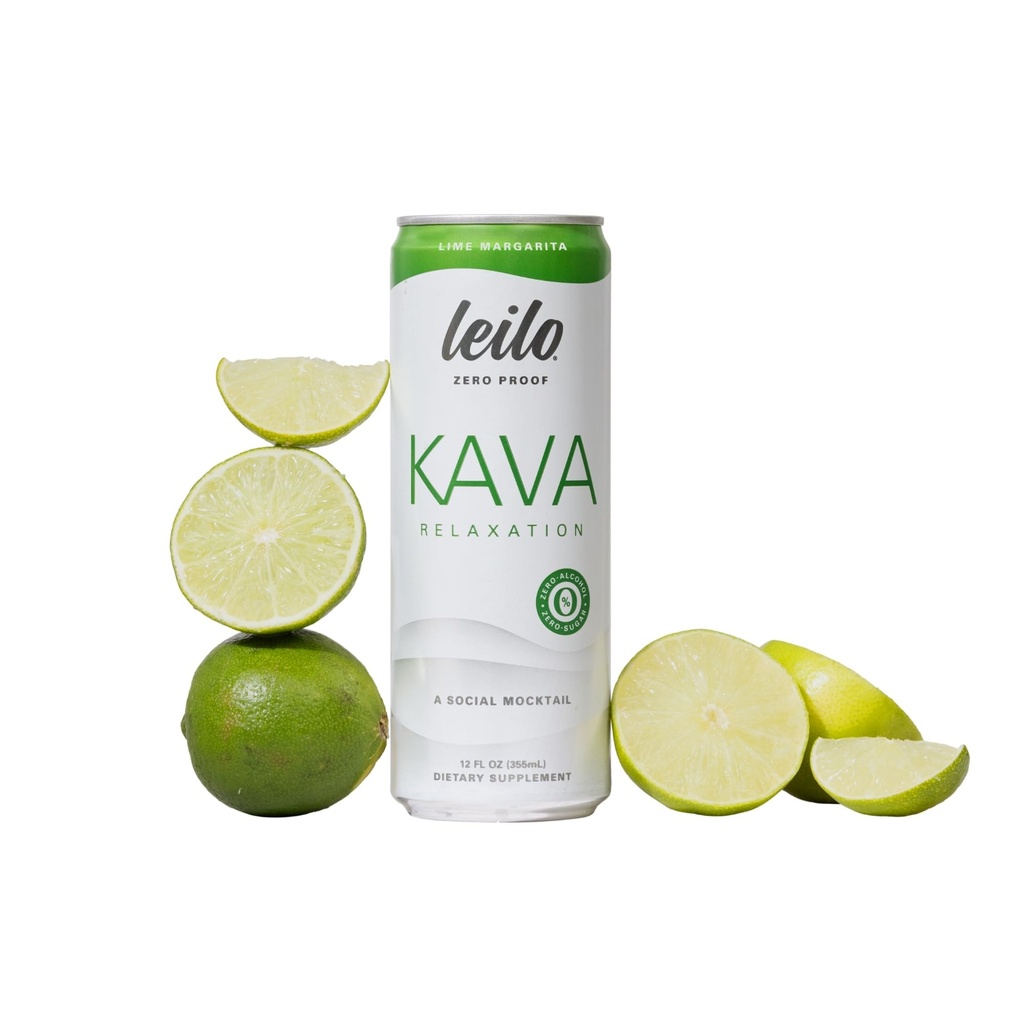 Leilo | Kava Powered Lime Margarita Mocktail Drink | Sugar-Free & Non-Alc Functional Relaxation Support | 12 fl oz Cans (Pack of 12)