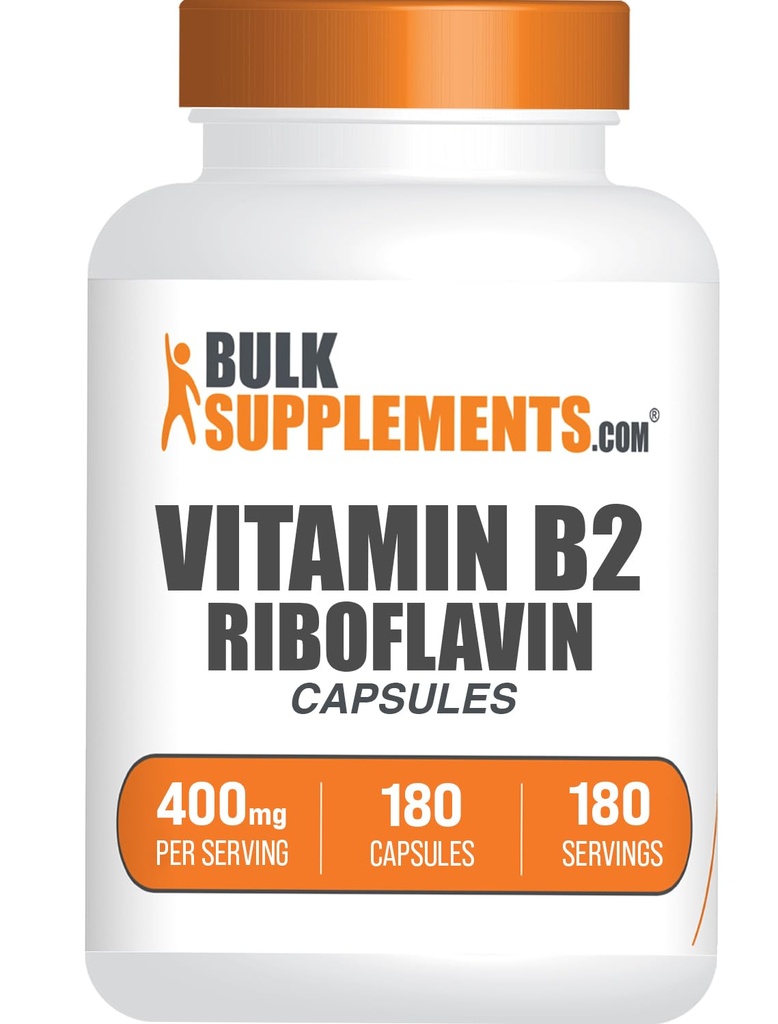 BulkSupplements.com Κάψουλες Ριβοφλαβίνης - Βιταμίνη Β2 400 mg, Ριβοφλαβίνη 400mg - Απαραίτητη Βιταμίνη Β, Χωρίς Γλουτένη, 1 Καψάκιο ανά Σερβίρισμα, 180 Κάψουλες (πακέτο του 1)