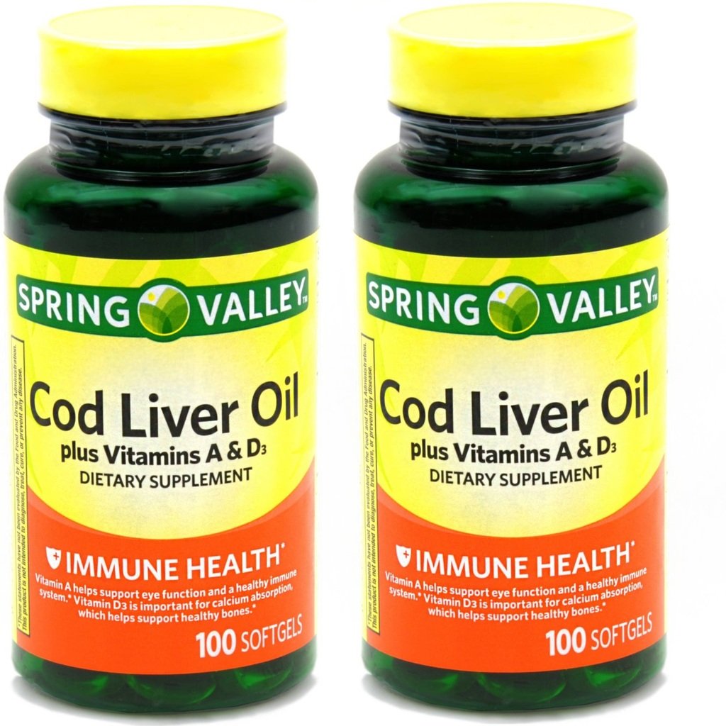 Spring Valley - Cod Liver Oil με βιταμίνη Α & D 100 softgels (πακέτο των 2)