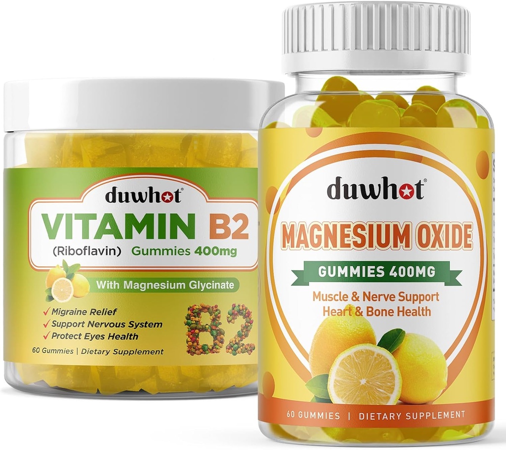 Ημικρανία Ανακούφιση - Βιταμίνη Β2 Gummies (Riboflavin) 400mg & Οξείδιο του μαγνησίου 400mg, Κεφαλαλγία Ανακούφιση & Υποστήριξη του νευρικού συστήματος