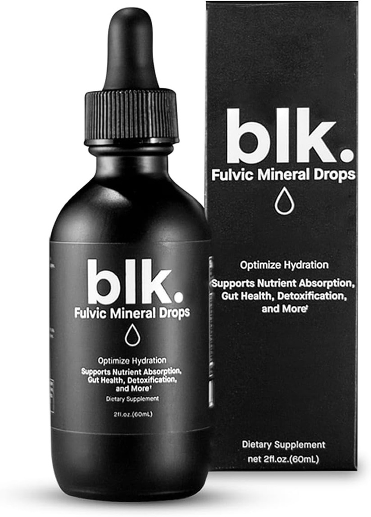 Blk. PH 8+ Φυσικό Ορυκτό Αλκαλικό Νερό Σταγόνες Ηλεκτρολυτής Εμπλουτισμένος με Fulvic και Αμινοξέα, Zero Sugar, 2oz.