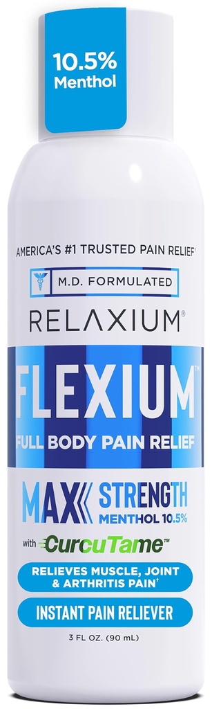 Relaxium Flexium Instant Spray for Pain, Max Strength with 10,5% Menthol & CurcuTame, Υποστηρίζει τους μυς, την αρθρίτιδα και την ανακούφιση του πόνου, 3 FL oz. (90 ml)