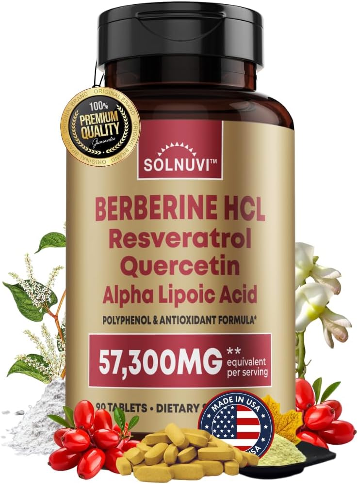 Premium συμπλήρωμα βερβερίνης με ρεσβερατρόλη Quercetin Alpha Lipoic Acid - 50:1 Berberine HCl Complex Ισχυρά Αντιοξειδωτικά, Πολυφαινόλες, Vitality Boost - 90 Vegan Tablets, Μη-GMO, Χωρίς γλουτένη