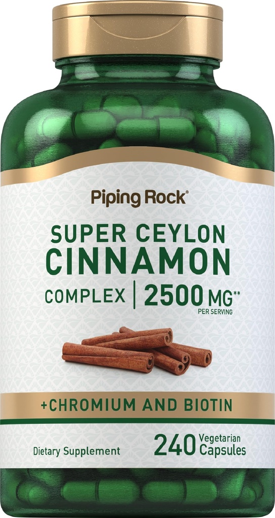 Piping Rock Super Ceylon Cinnamon Complex Capsules | 240 Powder Pills | Extract Supplement with Chromium and Biotin | Vegetarian, Non-GMO, Gluten Free