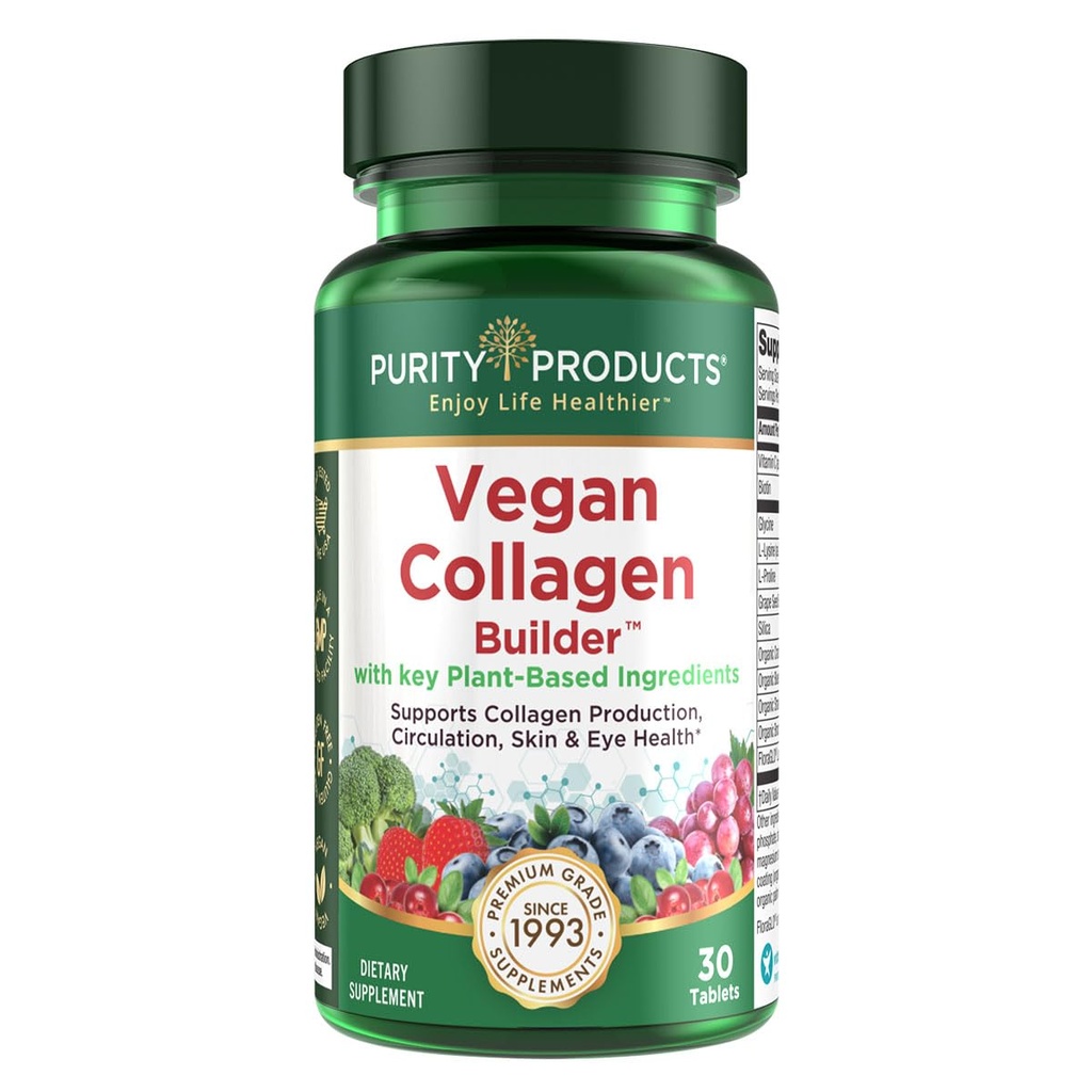 Vegan Collagen Builder - Βιολογικά Ολόκληρα Τρόφιμα Φρούτα + Veg, Silica, Lutein, Βιταμίνη C, Βιοτίνη, Σπόροι σταφυλιού - Αμινοξέα Γλυκίνη, Λυσίνη + Proline Collagen Boosters (30 Servings, Tablets)
