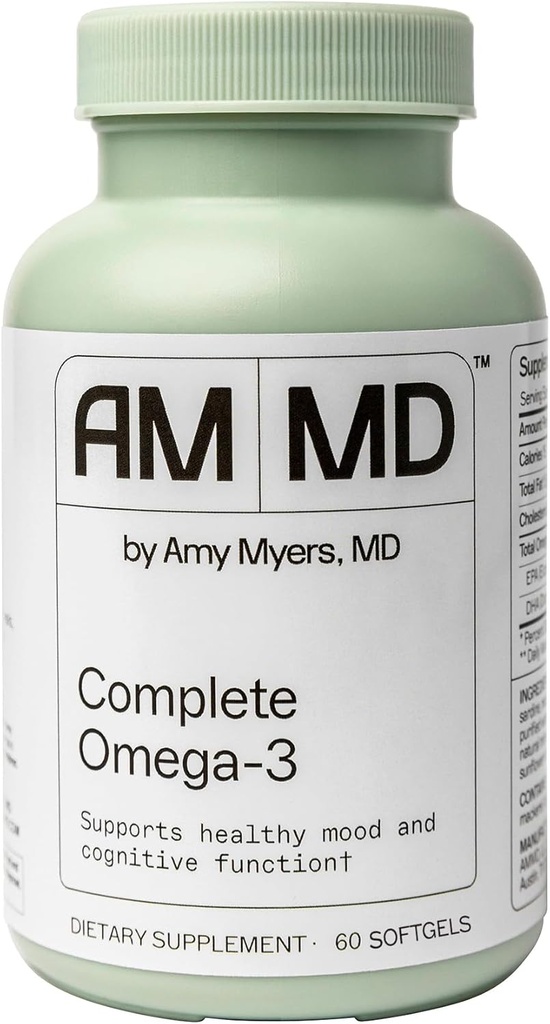 Amy Myers MD Complete Omega-3 Softgels - Fish Oil συμπλήρωμα για Καρδιαγγειακό & ανοσοποιητικό σύστημα Υποστήριξη - Μη-ΓΤΟ, Μη-Dairy & Μη-Σόγια - 60 Softgels (60 Services)