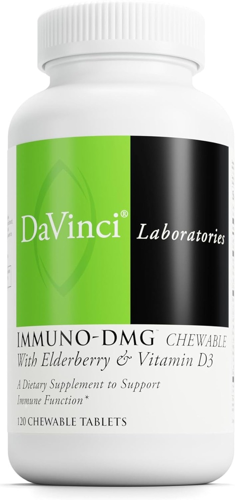 DAVINCI Labs Immuni-DMG Chewable with Elderberry and Vitamin D3 - Συμπλήρωμα διατροφής για την υποστήριξη της υγείας των κυττάρων και του ανοσοποιητικού * - με βιταμίνη C, D3, E, Black Elderberry, DMG και περισσότερα - 120 Μασώμενα δισκία