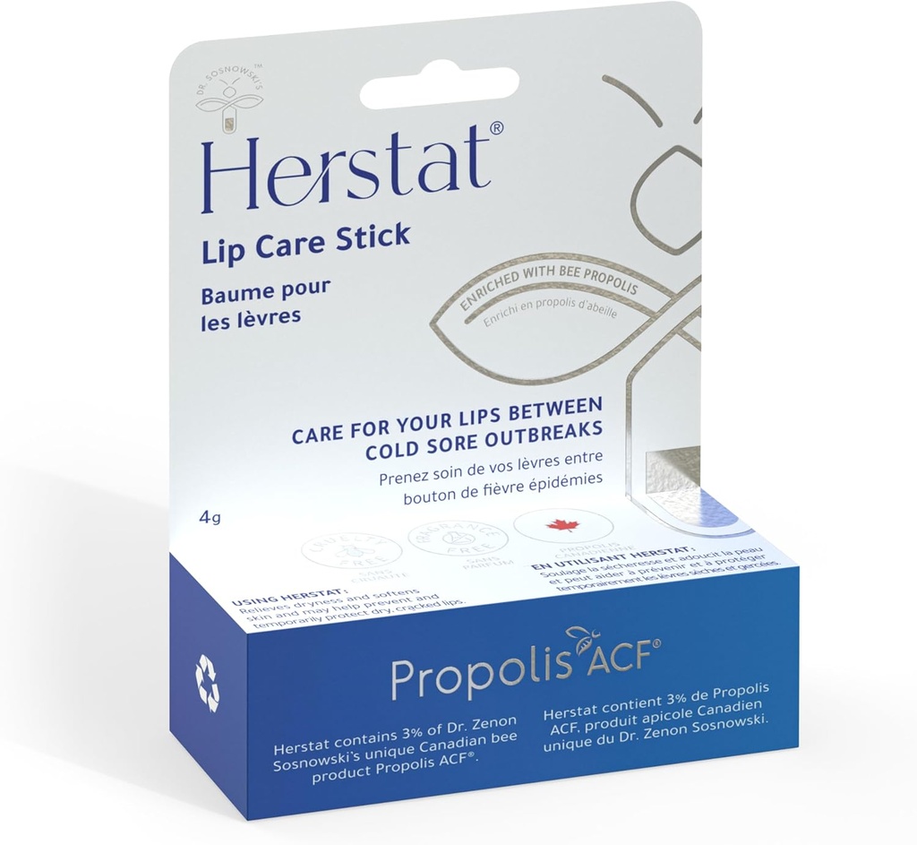 Herstat Daily Lip Balm | Use Between Cold Sore Outbreaks | 3% Propolis | Softens, Hydrates Coldsore Prone Lips