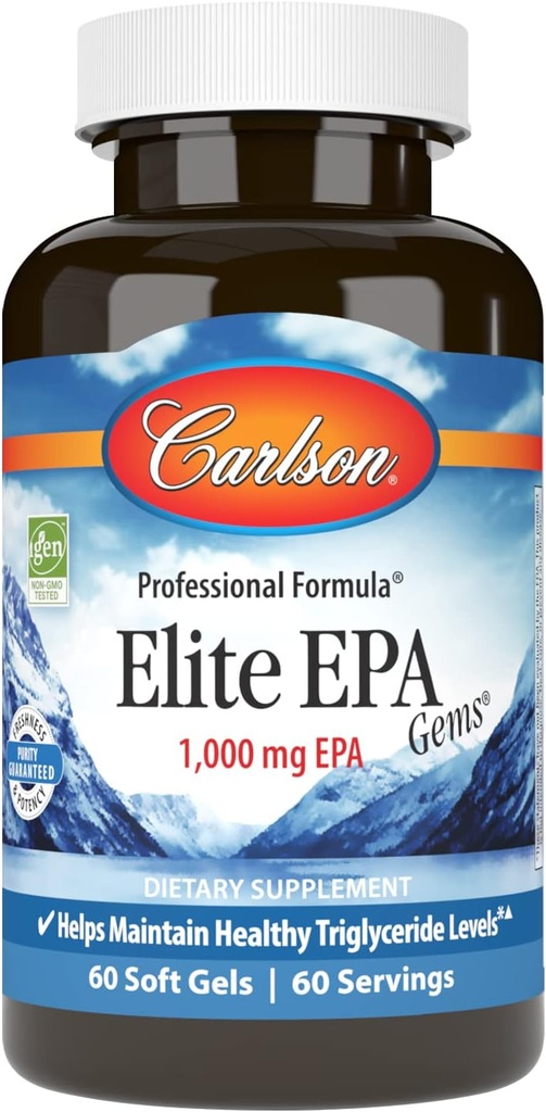 Carlson - Elite EPA Gems, 1000 mg EPA Fish Oil, Wild-Caught, Νορβηγικά Fish Oil Συμπλήρωμα, Με Βιώσιμη Πηγή, Βοηθά στη Διατήρηση Υγιεινών Τριγλυκεριδίων Επίπεδα, 60 Softgels