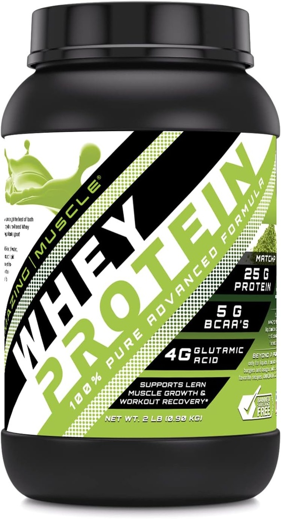 Amazing Muscle 100% Whey Protein Powder *Advanced Formula with Whey Protein Isolate as a Primary Ingredient Μαζί με Ultra Filtered Whey Protein Concent (Japanese Matcha, 2 Lb)
