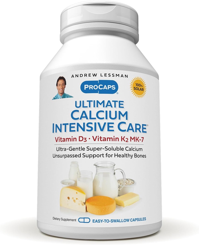 ANDREW LESSMAN Ultimate Calcium Intensive Care with Vitamin D3 and K2 MK7-120 mcg - 60 Κάψουλες - Απαραίτητα για την υγεία των οστών και του σκελετού. Ευγενικό, εύκολο να καταπιείς, σούπερ διαλυτό. Χωρίς πρόσθετα