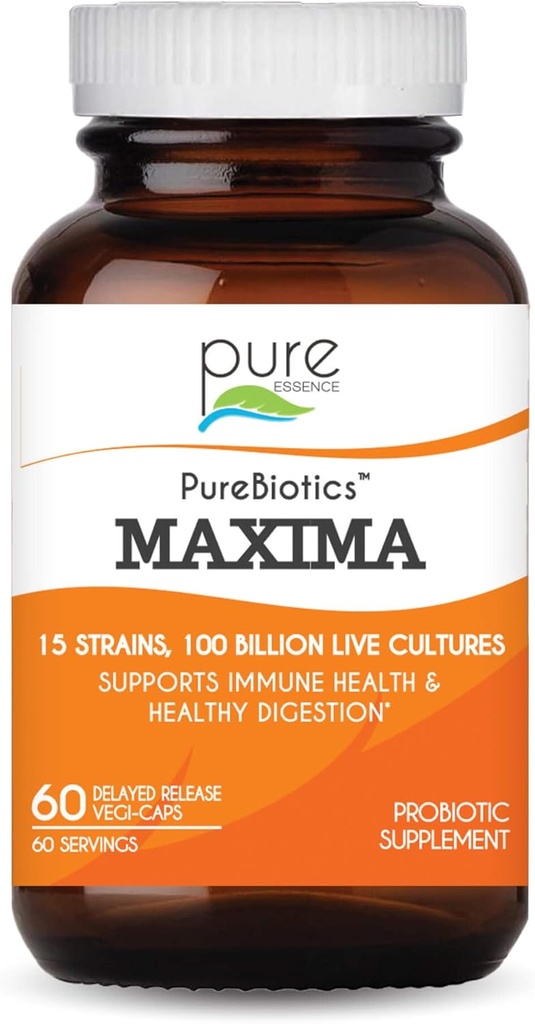 PURE ESSENCE LABS Maxima Probiotics 100 Billion CFU - Άνδρες & γυναίκες Probiotic Supplement for Better Digestion - 15 Strains for Immune Support and Digestive Health (60 Κάψουλες)