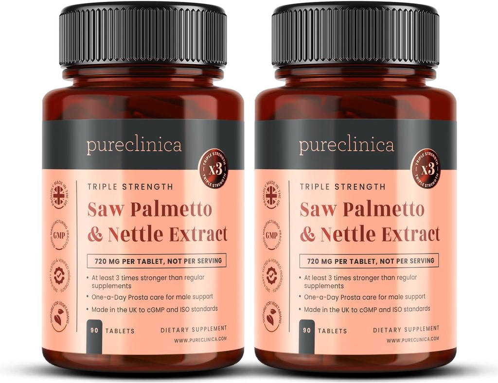 2-Pack Triple Strength Saw Palmetto & Nettle Root – 180 Tablets | 4149mg with 160mg Saw Palmetto Extract (85–95% Fatty Acids), 30mg Nettle Root, 649mg Calcium | 6-Month Supply | Prostate Support