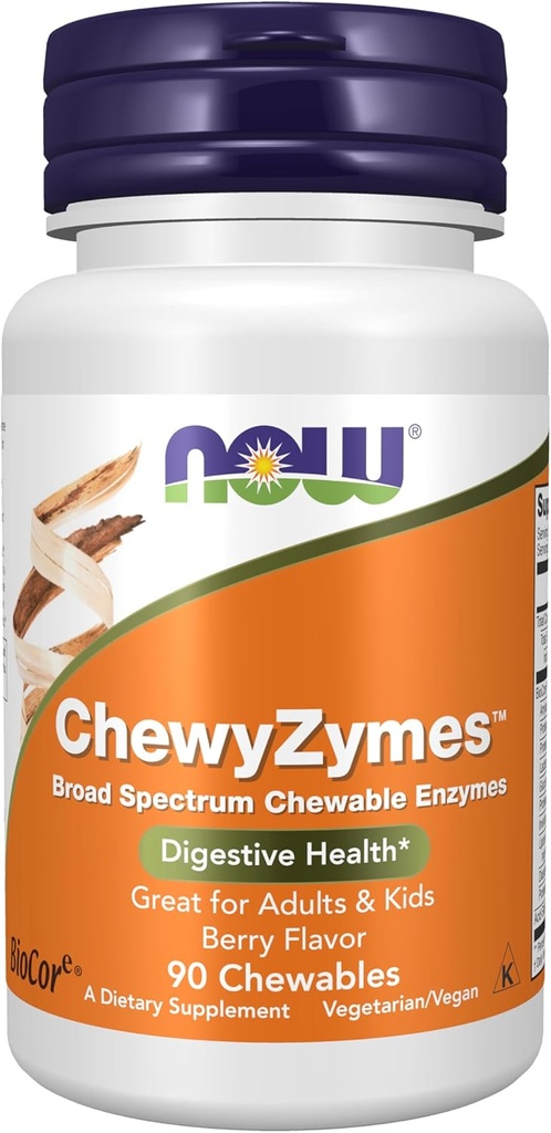 Τώρα Συμπληρώματα Τροφίμων, ChewyZymes, Broad Spectrum Chewable Enzymes, Berry Flavor, 90 Chewables