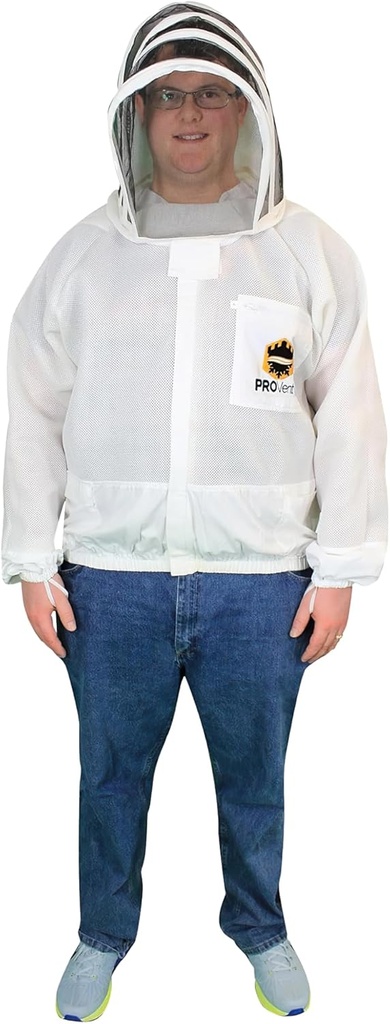 Mann Lake Provent Beekeeping Jacket, Professional Grade Vented Bee Gear with Self-Supporting Veil, Heavy-Duty Zippers, Elastic Wrist Openings, Reinforced High-Wear Areas & Chest Pocket, Medium