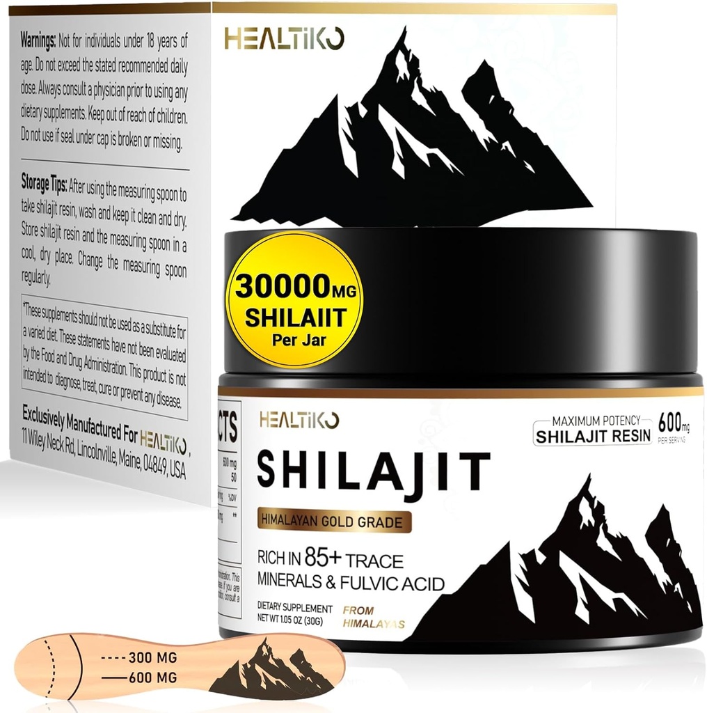 Shilajit Resin, Himalayan Shilajit Organic - 600mg Potency Gold Grade, Shilajit για άνδρες & γυναίκες με 85+ Trace Minerals & Fulvic Acid, για Stamina, Ανοσία & Δύναμη, 50 Serving (30g)