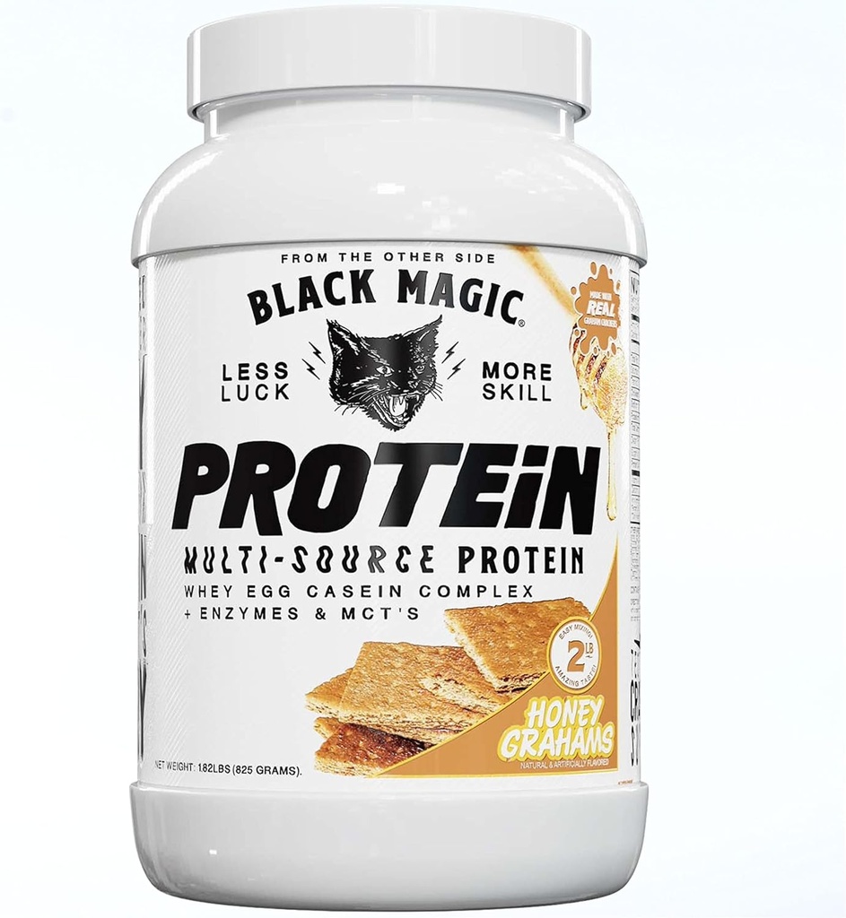 Μαύρο Magic Multi-Πηγή Whey Protein Powder - Whey, Egg, Casein Complex with Enzymes & MCT's Keto, Low Sugar Pre/Post Workout Honey Graham Crackers Flavor 24g 2 LB, Pack of 1