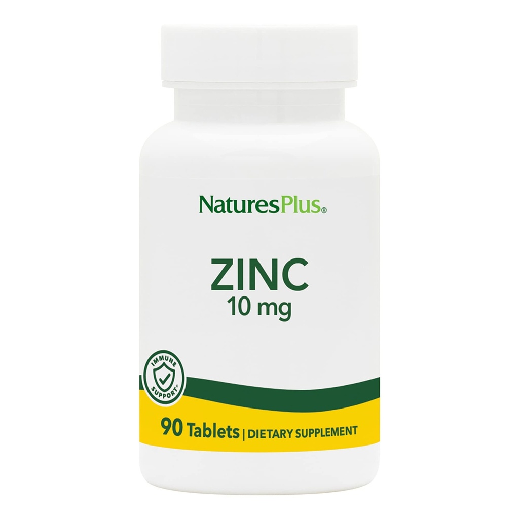 NaturesPlus Zinc Tablets - 10 mg, 90 χορτοφαγικά συμπληρώματα - Συμπλήρωμα ανοσοποιητικού συστήματος για την Κυτταρική Ανάπτυξη & Επισκευή - Προάγει την Υγιή Διέγερση, Μεταβολισμός & Όραμα - Χωρίς Γλουτένη - 90 Σερβιέτες