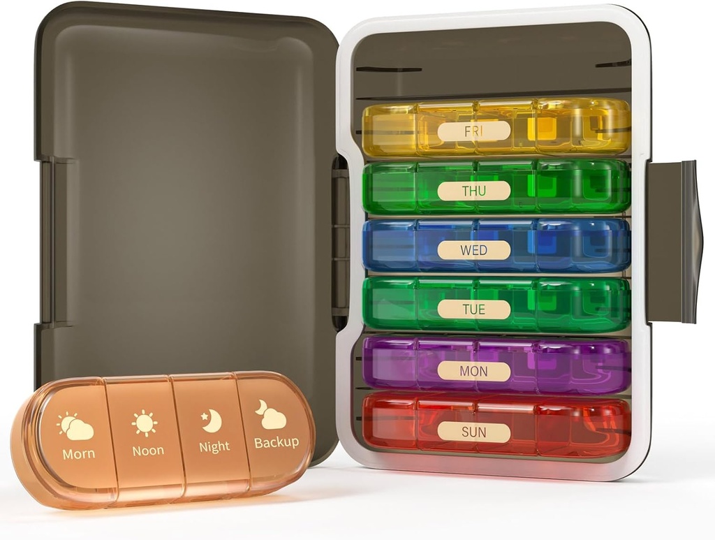 Weekly Pill Organizer 4 φορές την ημέρα, 7 Day Pill Box 4X, Φορητή για Travel Pill περίπτωση για χάπια / Vitamin / Fish Oil / Medication / Συμπληρωματικά (4x7 Black+Rainbow)
