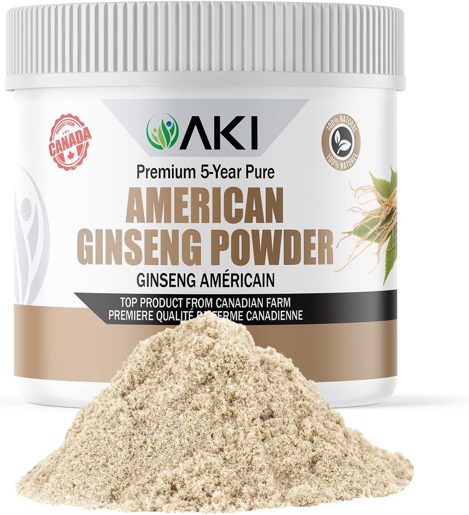 AKI American Ginseng Powder με 4% Ginsenosides - Ιδανικό με καφέ, Ποτά όπως smoothies (4oz/113g)