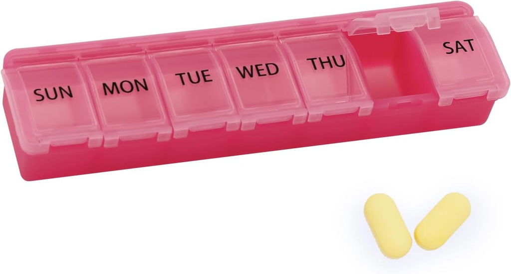 Silicone Weekly Pill Organizer 7 Day Pill Box Medicine Box Daily Arthritis-Friendly, Μεγάλη ιατρική περίπτωση Compact Travel Pill Συσκευασία για χάπια, βιταμίν & ιχθυέλαιο (Pink)