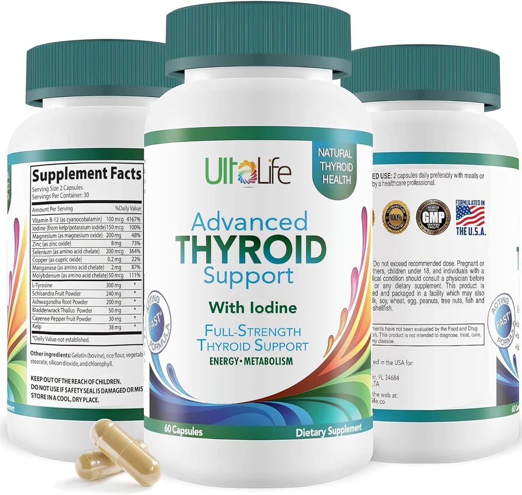 Daily Thyroid Boost Advanced Formula with Iodine Ashwagandha Βιταμίνη Β12 Ψευδάργυρος και σελήνιο για την ενέργεια Μεταβολισμός και εστίαση 60 κάψουλες
