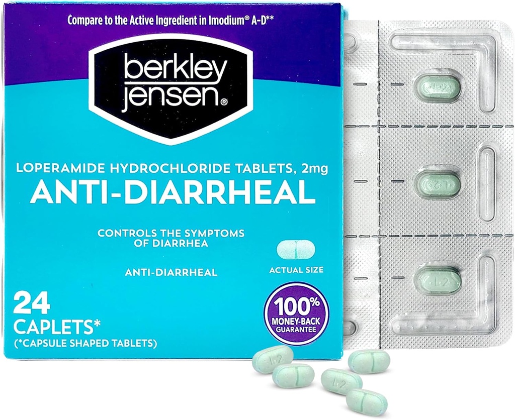 Berkley jensen Anti-Diarrheal Medicine - Loperamide Hydrochloride 2 mg Diarrhea Relief Caplets - Έλεγχος Συμπτωμάτων Διάρροιας Συμπεριλαμβανομένης της Διάρροιας των Ταξιδιωτών, Εύκολα-σε-Swallow Anti-Diarrhea Pills, 24 Ct